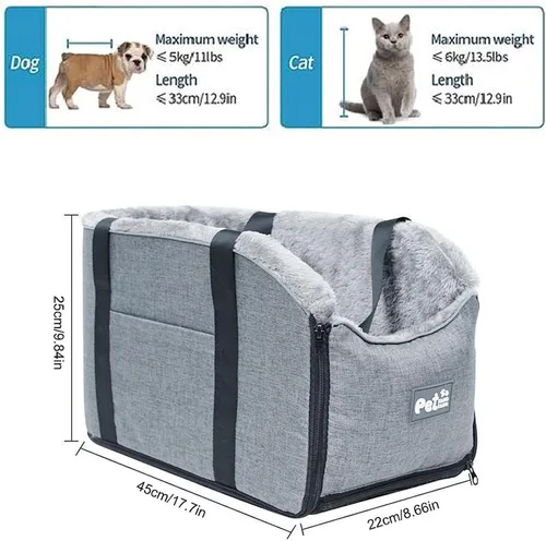 Vista 4 de Asiento de auto para consola para perros, consola central para mascotas, asiento para perros, reposabrazos para perros y gatos, lavable, bolsas