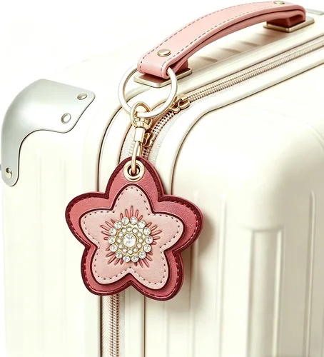 Vista 5 de Paquete de 2 llaveros ocultos para Airtag 2nd & 1st - Linda funda de cuero para llavero para mujer, diseño de flores negras y rosas