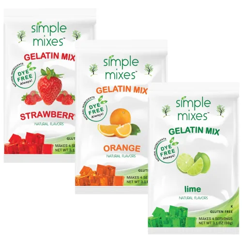 Vista 15 de Simple Mixes Postre de gelatina natural, frambuesa, fresa y cereza, aperitivo saludable, sin colorantes, sin gluten ni grasa, Kosher, paquete de 3