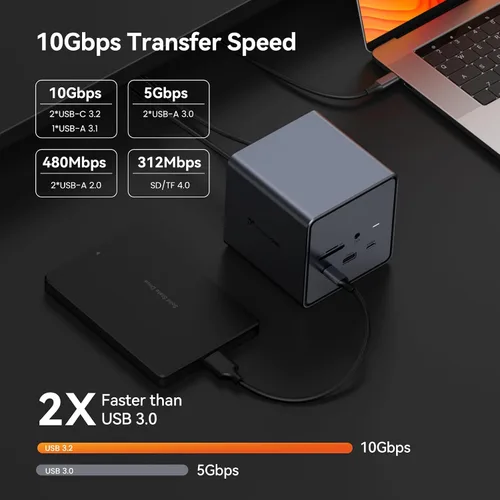 Vista 6 de Estación de acoplamiento TobenONE USB C para monitores duales/triples con adaptador de corriente de 150W