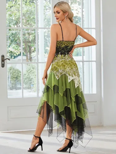 Vista 2 de Ever-Pretty Vestido de cóctel de encaje sin mangas de longitud de té de una línea para mujer 6212B