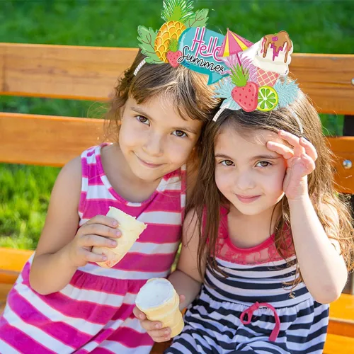 Vista 7 de 6 diademas de fiesta de verano para mujeres y hombres, accesorios hawaianos, diadema de papel tropical piña flamenco, diadema de verano, playa