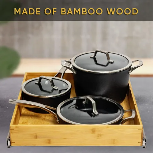 Vista 3 de Fabsome Organizador de Cajón Extraíble para Gabinete de Cocina, Estante de Almacenamiento de Madera de Bambú Deslizante para Organización, Estante