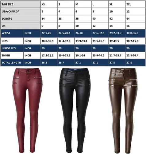 Vista 4 de Newbestyle - Pantalones de mezclilla de piel sintética con estilo para mujer