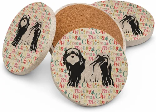 Vista 89 de Abyssinian Sand Terrier Merry Christmas - Posavasos grandes de piedra arenisca (4 unidades)