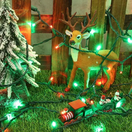 Vista 4 de Brizled Luces de Navidad rojas y verdes, 33 pies, 100 luces LED de 0.197 in, mini luces de Navidad de gran angular conectables, luz de árbol