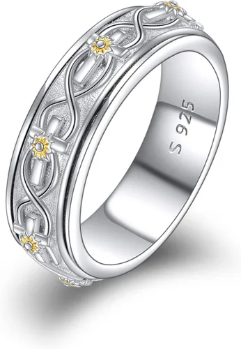 Vista 7 de POPLYKE Anillos giratorios giratorios de plata de ley para aliviar el estrés para mujeres