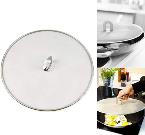Vista 6 de Tapa de acero inoxidable 304 con agarre plegable, protector contra salpicaduras de aceite, herramientas de cocina, prácticos accesorios de cocina