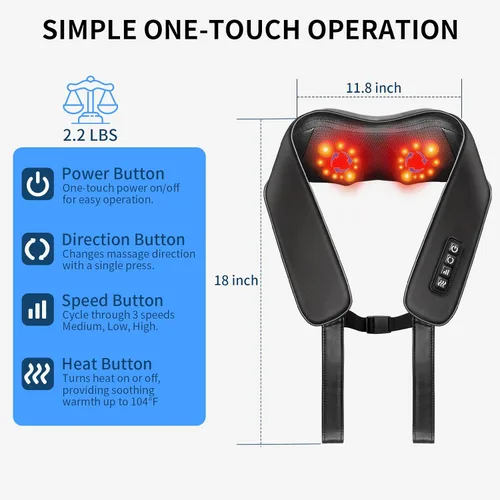 Vista 8 de TISSCARE Masajeador Shiatsu de Cuello para Alivio del Dolor de Tejido Profundo, Masajeador de Espalda con Calor, Masajeador Eléctrico de Amasamiento