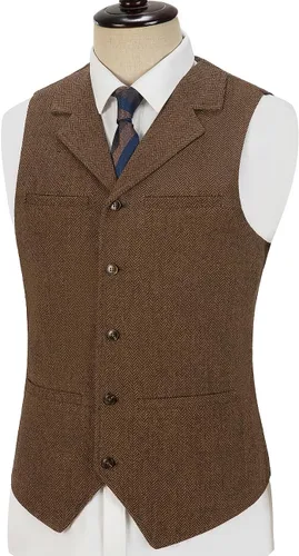Vista 2 de Chalecos de tweed para hombre envejecidos de caza, chalecos de espiga para boda, retro, casual, lana, negocios, XS-4XL