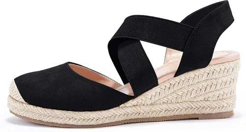 Vista 3 de Sandalias de tacón medio con plataforma con tiras elásticas cruzadas para mujer tipo esparteñas (personalizable)