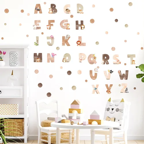 Vista 9 de Calcomanías de pared del alfabeto de animales, letras del alfabeto para pared, calcomanías de pared para niños, niñas, dormitorio, educativo, ABC