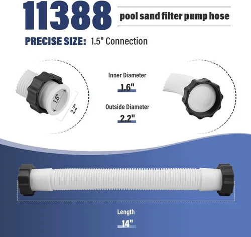 Vista 2 de 11388 Manguera de bomba de filtro de arena para piscina, manguera corta de piscina de 14 pulgadas para bombas de filtro de arena Intex y sistemas