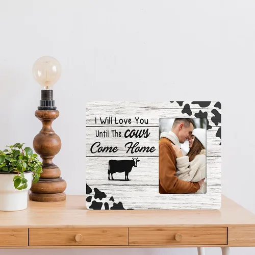 Vista 6 de Marco de fotos para parejas, regalos para mujeres, I Will Love You Until The Cows Come Home, marcos de fotos de madera, 4 x 6 pulgadas