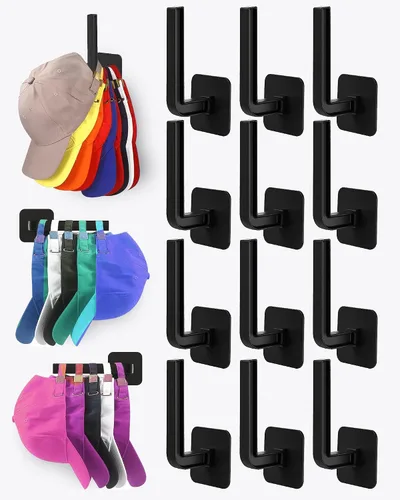 Vista 20 de Estante para sombreros para almacenamiento de sombreros (paquete de 4), organizador de sombreros multiusos, ganchos de pared de adhesivo fuerte