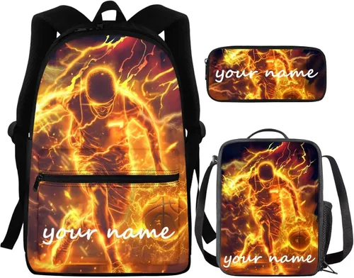 Vista 258 de FOR U DESIGNS Fuego baloncesto impreso niños escuela mochilas viaje mochila libro bolsa