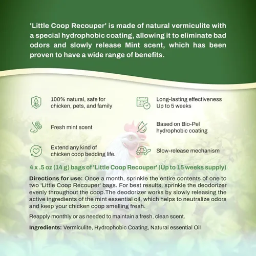 Vista 8 de Little Coop Recouper Una nueva generación de desodorante de gallinero urbano Fórmula única para liberación lenta Aroma fresco natural