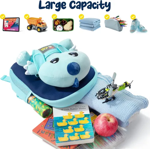 Vista 6 de FunGuys Mochila Kawaii de dinosaurio para niños de 3 a 5 años, mochila para niños y niñas, mochila preescolar para niños de 5 a 7 años, jardín