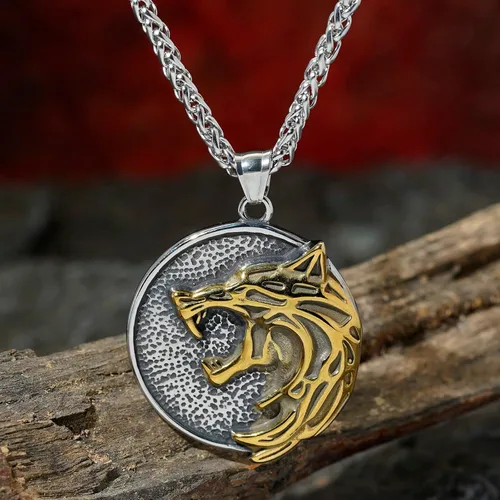 Vista 2 de GuoShuang Collar de lobo vikingo eslavo para hombre, joyería de medallón de acero inoxidable de regalo, Acero inoxidable, No es una piedra preciosa