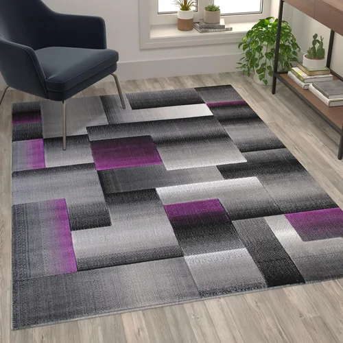 Vista 19 de Flash Furniture Elio Collection - Alfombra de área con patrón de bloques de color, alfombra de olefina azul de pelo alto, alfombra de área de 2 x 3