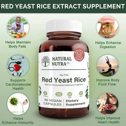 Vista 3 de Natural Nutra Extracto de arroz de levadura roja, apoyo cardiovascular, ayuda a mejorar la inmunidad, mejorar la digestión, suplementos sin gluten