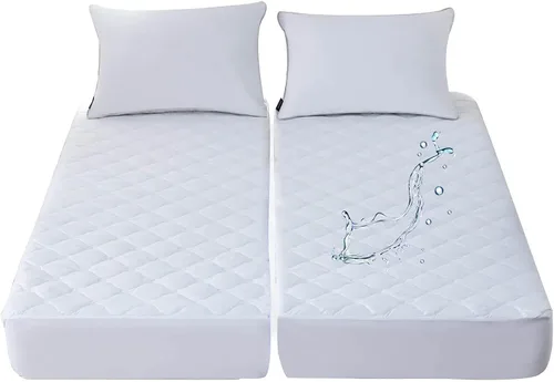 Vista 12 de Protector de colchón acolchado impermeable tamaño individual para colchón de aire, suave y silencioso, con bolsillo elástico, color blanco