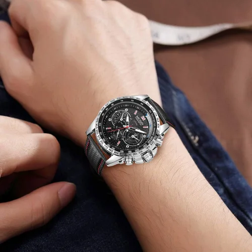 Vista 5 de MEGIR Reloj de cuarzo analógico luminoso para hombre, con correa de poliuretano, calendario de esfera grande para negocios, trabajo, escuela