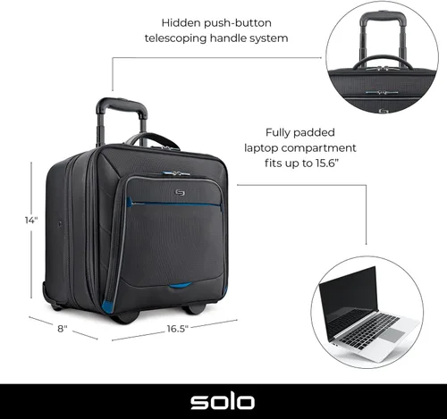 Vista 2 de Solo New York Bolsa para portátil con ruedas activas. Estuche con ruedas para viajes de negocios para mujeres y hombres. Se adapta a portátiles