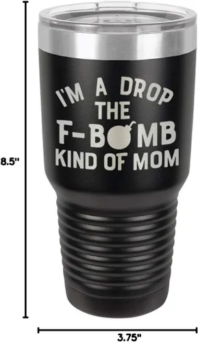 Vista 10 de I'M A DROP THE F BOMB KIND OF MOM Vaso negro de 30 onzas con popote y tapa superior deslizante Taza de viaje de acero inoxidable Comparar