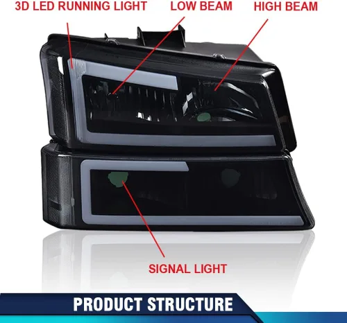 Vista 8 de PIT66, juego de faros delanteros LED Front Lights Assembly, for 1500 2500 3500 HD Model No Cladding Only, Driver & Passenger Side, Somked Lens