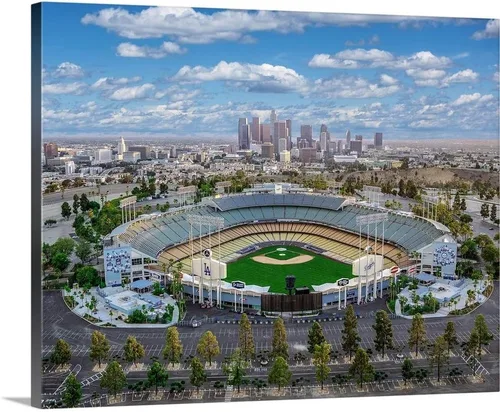 Vista 12 de CANVAS ON DEMAND Estadio Dodger de Los Ángeles Lienzo Enmarcado Flotante Negro Arte de Pared Impreso por Copterpilot Photography, Fotografía