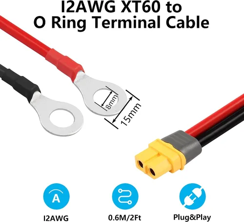 Vista 3 de SinLoon XT60 - Cable de terminal de anillo tórico 12AWG 23.6 pulgadas XT60H hembra a junta tórica, cable conector para aviones RC, juguete, autos