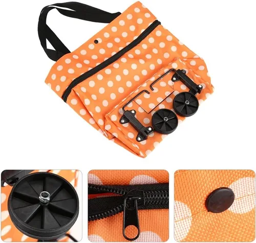 Vista 8 de Bolsa de compras, tela Oxford, bolsas de compras reutilizables con ruedas enrollables de doble propósito plegable para tienda (12-naranja)