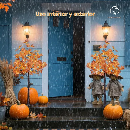 Vista 5 de LIGHTSHARE 2 piezas de 4 pies 144 LED (72 LED cada uno) árbol de arce iluminado artificial blanco cálido para Halloween, decoración de otoño