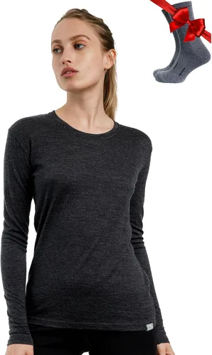 Vista 30 de 100% lana merino capa base mujer - camisa térmica de manga larga con 165 gris carbón