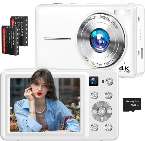 Vista 9 de Cámara digital 4K, cámara de videoblogs de 64 megapíxeles con enfoque automático y lente dual, zoom digital 16X, cámara compacta de YouTube