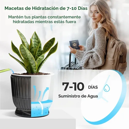 Vista 5 de T4U Self Watering Pots for Indoor Plants 4 Inch 4 Pack Planter Gray gris (Translucent Gray)