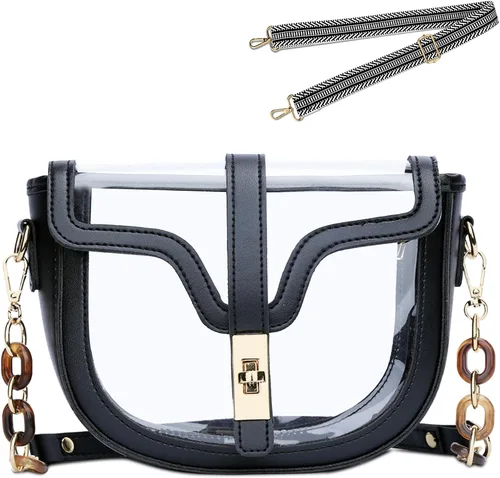 Vista 8 de KKXIU Bolso cruzado transparente para mujer, de piel vegana, aprobado para estadios, para concierto, al hombro, deportivo, bolso transparente