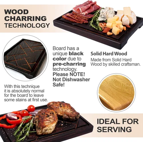 Vista 4 de TESLYAR Tabla de madera para carne, tabla de cortar y plato para servir barbacoa, tabla de embutidos de madera maciza y plato para servir carne