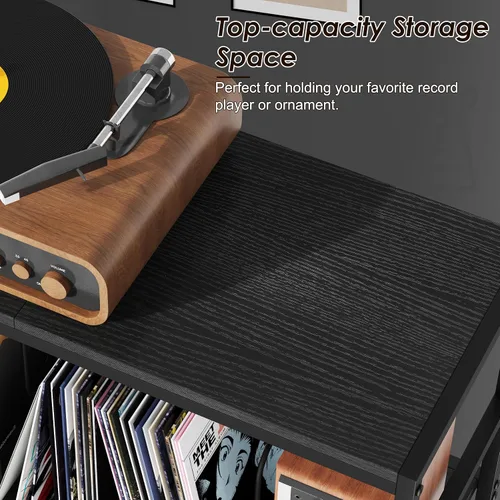 Vista 4 de Sonyabecca 3-Tier Record Player Stand with Adjustable Vinyl Storage, Black Vinyl Record Storage Up to 350 Albums, 4 Adjustable Dividers, Large