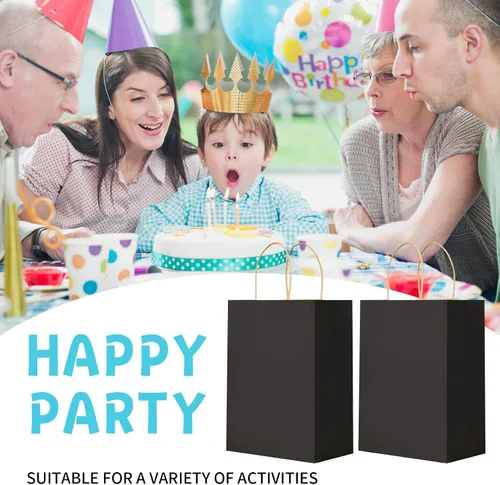 Vista 6 de METAPRINT 100 bolsas de regalo de papel de 8 x 4.5 x 10.8 pulgadas, bolsa de papel kraft negro con asas a granel para cumpleaños, bodas, fiestas