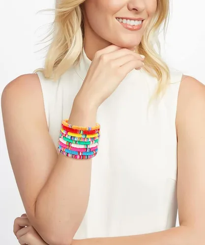 Vista 123 de Surfer Heishi - Pulseras apilables para mujer, apilables, de vinilo arcoíris, disco de arcilla, pulseras elásticas para la amistad, joyería bohemia