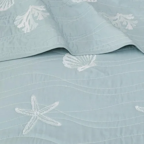 Vista 11 de Harbor House Seaside - Juego de edredón reversible de algodón con diseño de almeja costera, estrellas de mar, bordado de coral, para todas