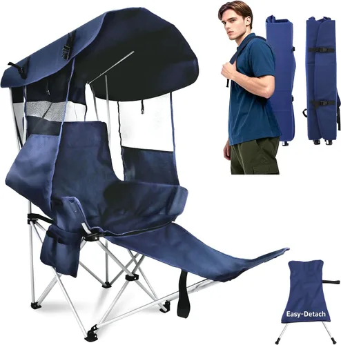 Vista 9 de Sillas de Camping Plegables con Toldo para Exteriores: Silla de Playa Deportiva Portátil con Toldo - Sillas de Playa con Sombrilla para Adultos