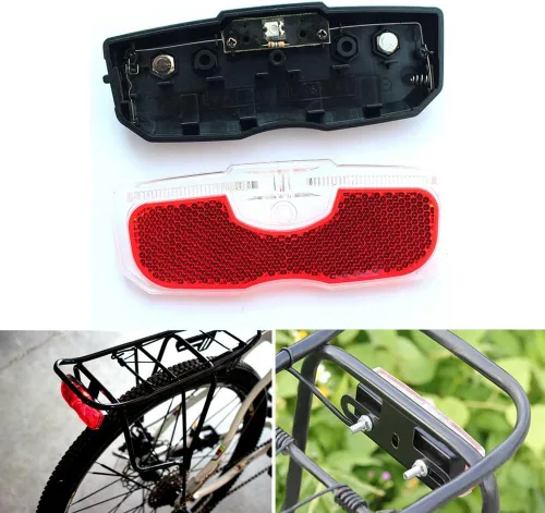 Vista 4 de Luz trasera de bicicleta, reflector trasero de bicicleta para portaequipajes, luz trasera reflectante de aleación de aluminio, montaje en tornillo