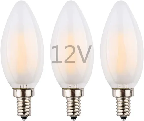 Vista 7 de Bombilla LED de bajo voltaje de 12 voltios, CA/CC 12 V, 6 W 600 Lm, regulable, luz blanca cálida, base pequeña E12, punta de llama de vidrio