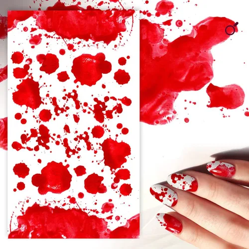 Vista 3 de FLONZNAIL - Calcomanías adhesivas para uñas (6 hojas) FLONZNAIL Bloody Splatter Nails Freeform Halloween Design Blood Murder Horror Ocho