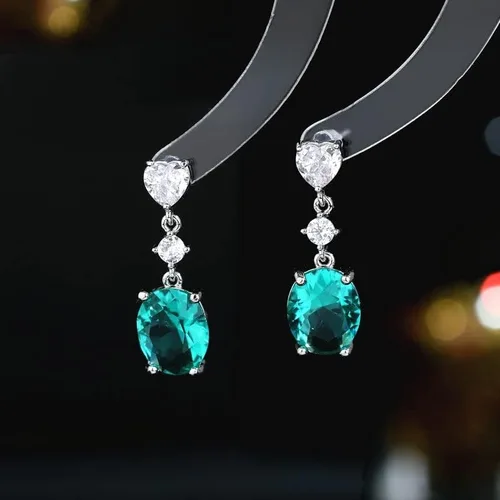 Vista 3 de Impresionantes aretes colgantes de moissanita ovalados de oro de 14 quilates con diamante de moissanita brillante, regalo de moda para madre