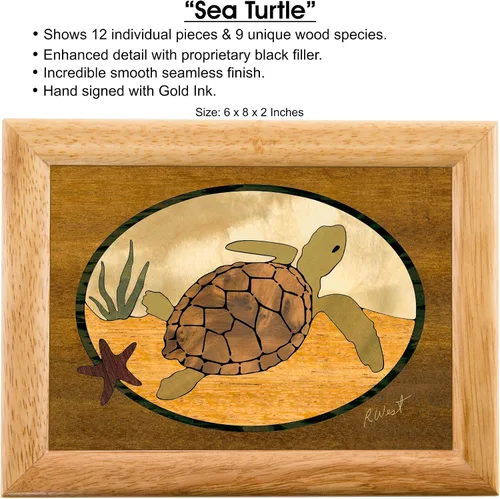 Vista 2 de MarqArt Joyero de madera de tortuga marina, hecho a mano en Estados Unidos, calidad inigualable, único, no hay dos iguales, obra original de arte