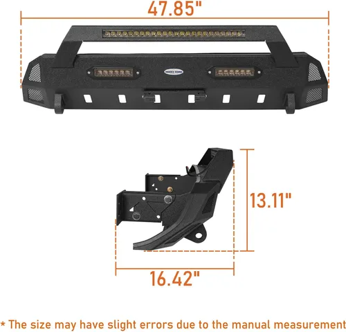 Vista 8 de Parachoques delantero Tacoma Stubby con barra de luz LED de 72 W y soporte de placa de matrícula de acero con textura compatible con camioneta